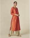 Embroidered Round Neck Cotton Silk Long Kurta thumb 3