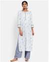 White Cotton Hand Block Print Long Kurta