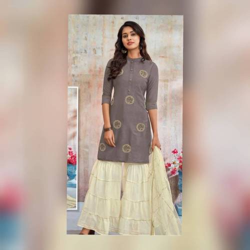 Formal Wear Cotton Sharara Kurti Set  by Mahabir Bastralaya And Co