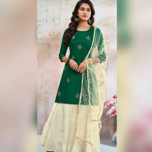 Green And Cream Sharara Suit in Dibrugarh  by Mahabir Bastralaya And Co