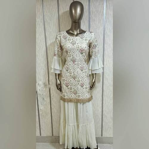 Trendy Party Wear White Sharara Suit  by Mahabir Bastralaya And Co
