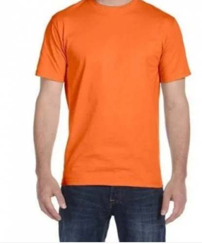 Orange Plain Round Neck T shirt  by Gunja Textiles