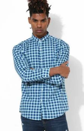 Cotton Linen Checks Mens Shirt by Green Hill by Green Hill