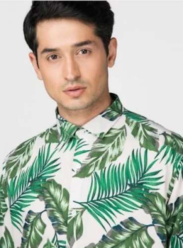 Printed Full Sleeve Men Leaf Cotton Viscose Shirt by Green Hill