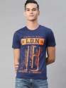 Blue Round Neck Printed Mens T shirt 