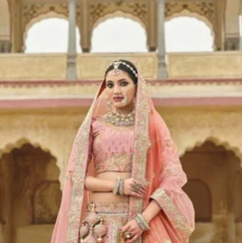 Buy Peach Bridal Embroidery Lehenga Choli by Roopvarsha Saree