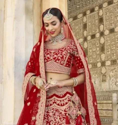 Buy Red Embroidery Bridal Lehenga Choli by Roopvarsha Saree