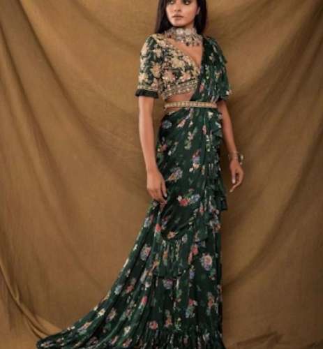 Buy Green Printed Lehenga Choli For Women by Suflam Saree