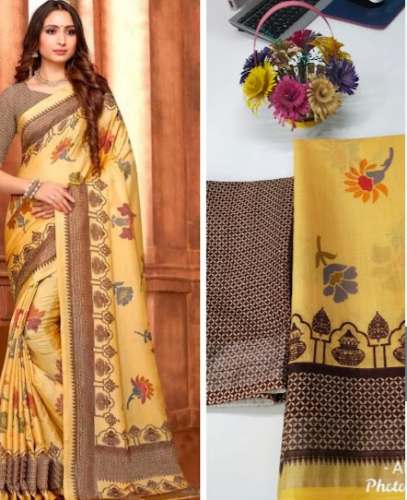 New Yellow Printed Saree At Wholesale Price by Kajri Saree