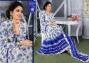 New Arrival White And Blue Printed Saree