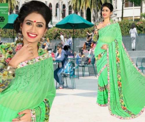 New Green Lace Border Saree At Wholesale Rate