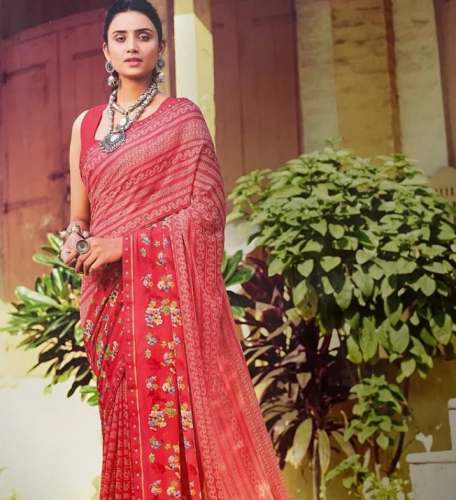 New Red Printed Saree For Women by Anokhi Designer