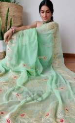 Buy Green Pista Embroidery Saree