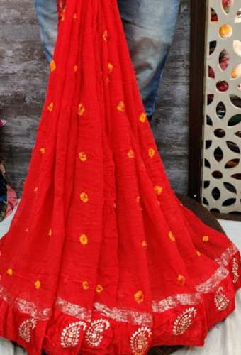 New Red Bandhani Gota Pati Saree For Women by Sobhagya Sunder Creation