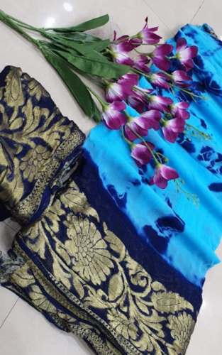 New Shibori Blue Printed Saree At Wholesale Price