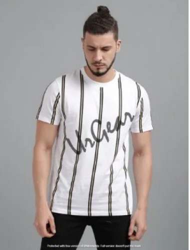 Men Round Neck Cotton Striped T Shirt by AKR Industries Private Limited