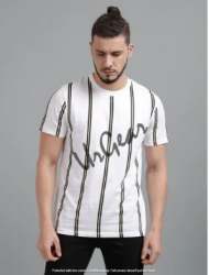 Men Round Neck Cotton Striped T Shirt