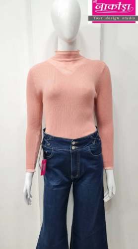 Buy Peach High Neck Full Sleeve Ladies Top by Nakoda Nx