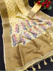 Buy Pure Linen Zari Woven Silk Saree At Wholesale