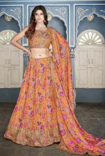 Grootin Multi Color Crushed Chinon Lehenga  by Grootinn