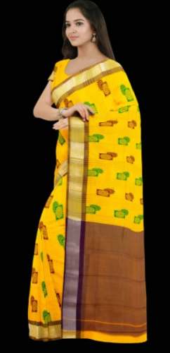 Trendy Yellow Muga Silk Butta Saree by Ksr Handlooms Pvt Ltd