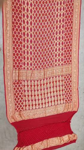 Red Bridal Bandhej Gharchola Saree by Khatri Bandhej