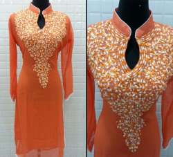 Buy Orange Embroidery Chiffon Kurti For Women