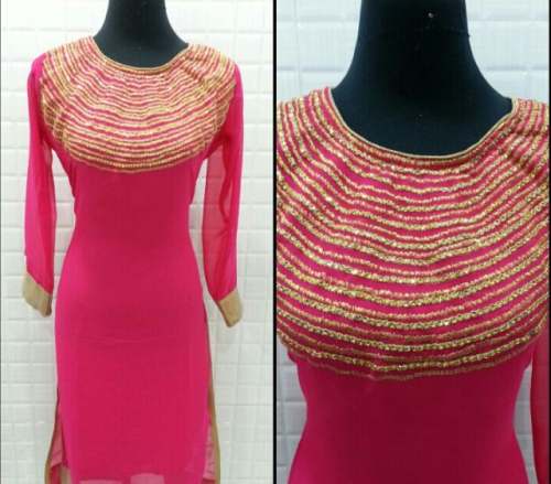 Buy Pink Chiffon Straight Kurti by Pushpanjali Collection