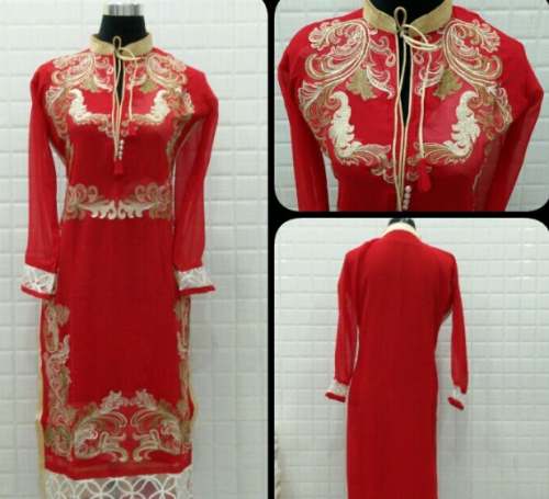 Buy Red Georgette Foil Print Kurti For Women