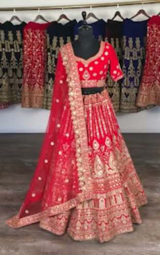 Buy New Bridal Red Embroidery Lehenga Choli by New Rajarani Fancy House