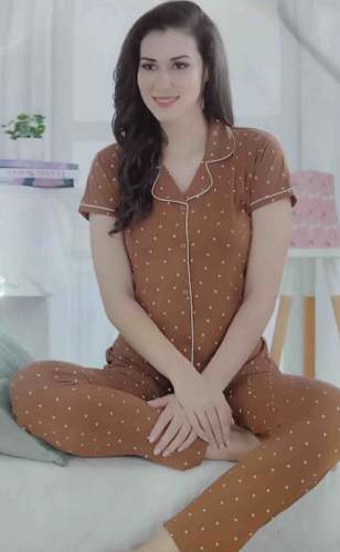 Buy Brown Polka Dot Night Suit For Women