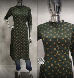 Buy Dark Green Printed Straight Cut Formal Kurti