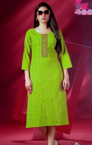 Buy Green Casual Straight Cut Kurti For Women
