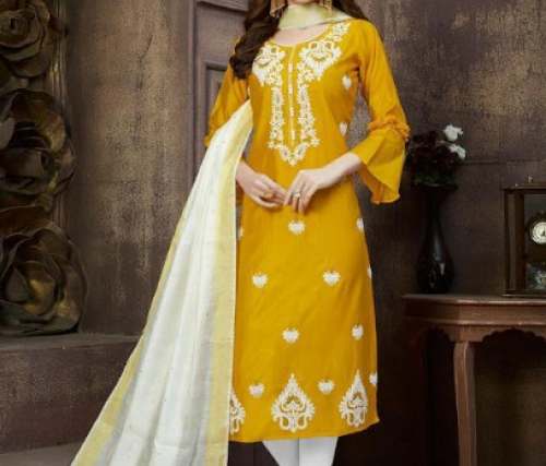 Buy Yellow And White Ready Made Suit For Women