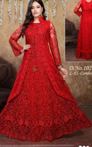 Red net online long dress