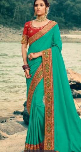 Fancy Party Wear Green Silk Saree  by Sinduriya Traders