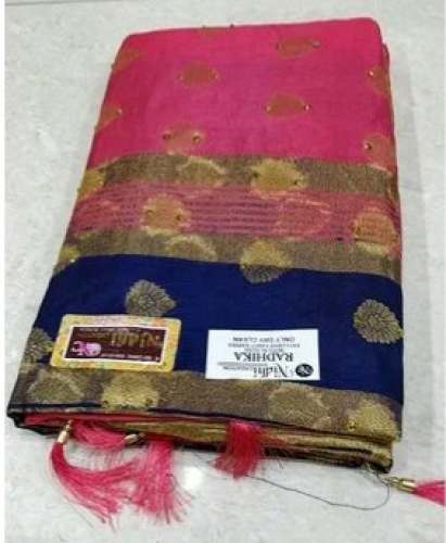 Pink and Blue Fancy Banarasi Saree  by Sinduriya Traders