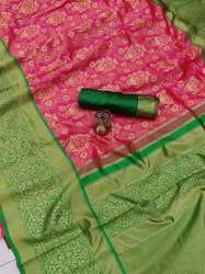Fancy Pink and Green Banarasi Silk Saree 