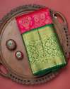 Fancy Pink and Green Banarasi Silk Saree  thumb 1