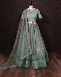 Glitter Zari Dusty Color Semi Stitched Lehenga 