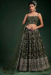 Mehendi Green Georgette Embroidered Lehenga