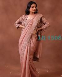 Peach Designer Organza Embroidered Saree