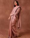 Peach Designer Organza Embroidered Saree thumb 7