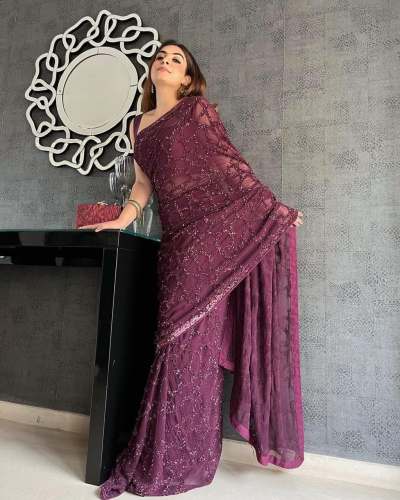 Wine Color Party Wear Sequence Work Saree 