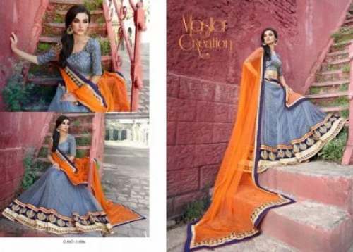 Grey Net Embroidered Lehenga Choli by City First Choice