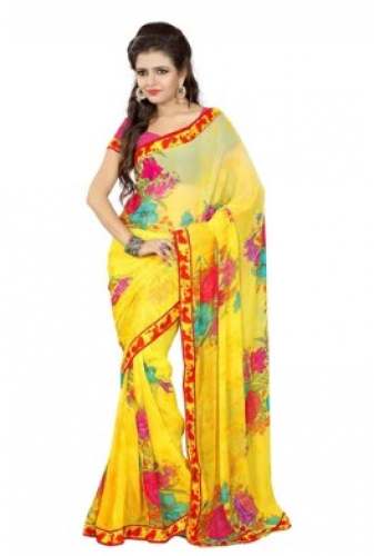 Sunny Yellow Georgette Printed Saree by City First Choice