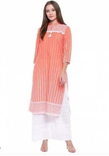 Formal Wear Peach and White Kurti Palazzo set by Mynda Clothing