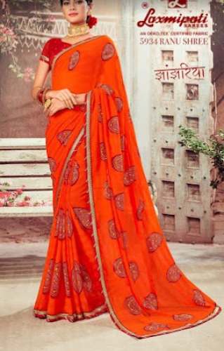Elegant Orange Casual Wear Printed Saree by Mahalaxmi Life Style