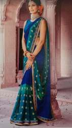Party Wear Blue Embroidered Saree