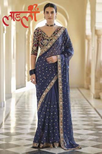 Elegant Grey Heavy Embroidered saree  by Laadli sarees